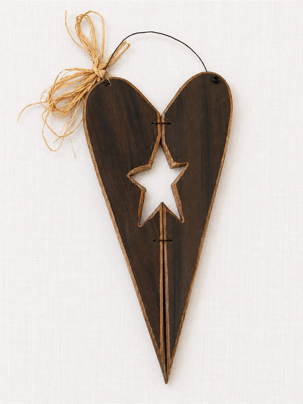 Vintage 90s Rustic Wooden Heart Wall Hanging with Star Cutout